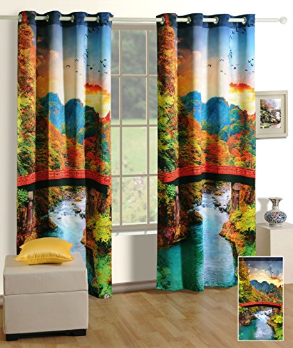 Image of Swayam Blackout Polyester Kids Window Curtain for Living Room & Bedroom | 5 Feet | Room Darkening Curtain with Eyelets | Pack of 1 | Nature Design - Multicolour