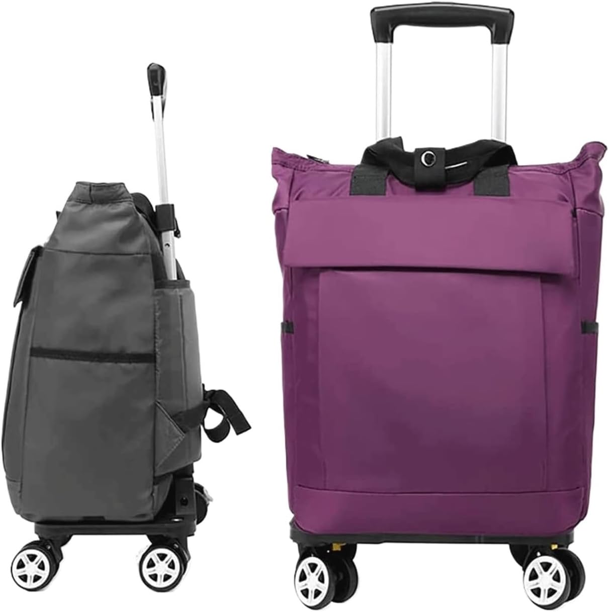 Portable Foldable Shopping Cart on Wheels - 2-in-1 Detachable Aluminum Trolley with Grocery Bag for Supermarket & Travel - Lightweight Purple Shopping Tote with 4 Wheels