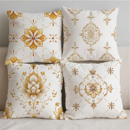 Housse coussin exterieur 45x45 imperméable lot de 4 carrés imprimés motif floral S606 - 3