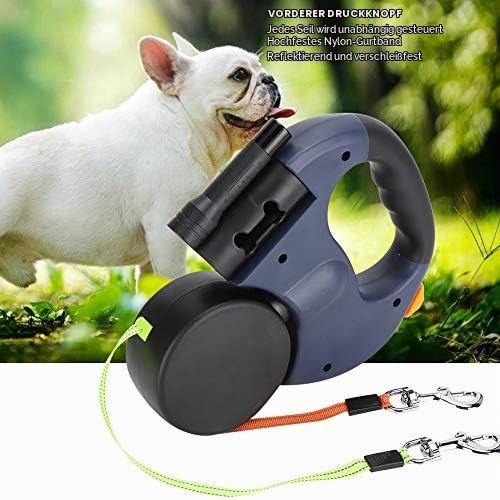 3 Meter Einziehbare Hundeleine, Doppelte Hundeleine für 2 Hunde, 360° Verwicklungsfreie, Ausziehbare Leine, mit LED-Leuchten, Reflektierendes Nylon-Gurtband(Dunkelgrau)