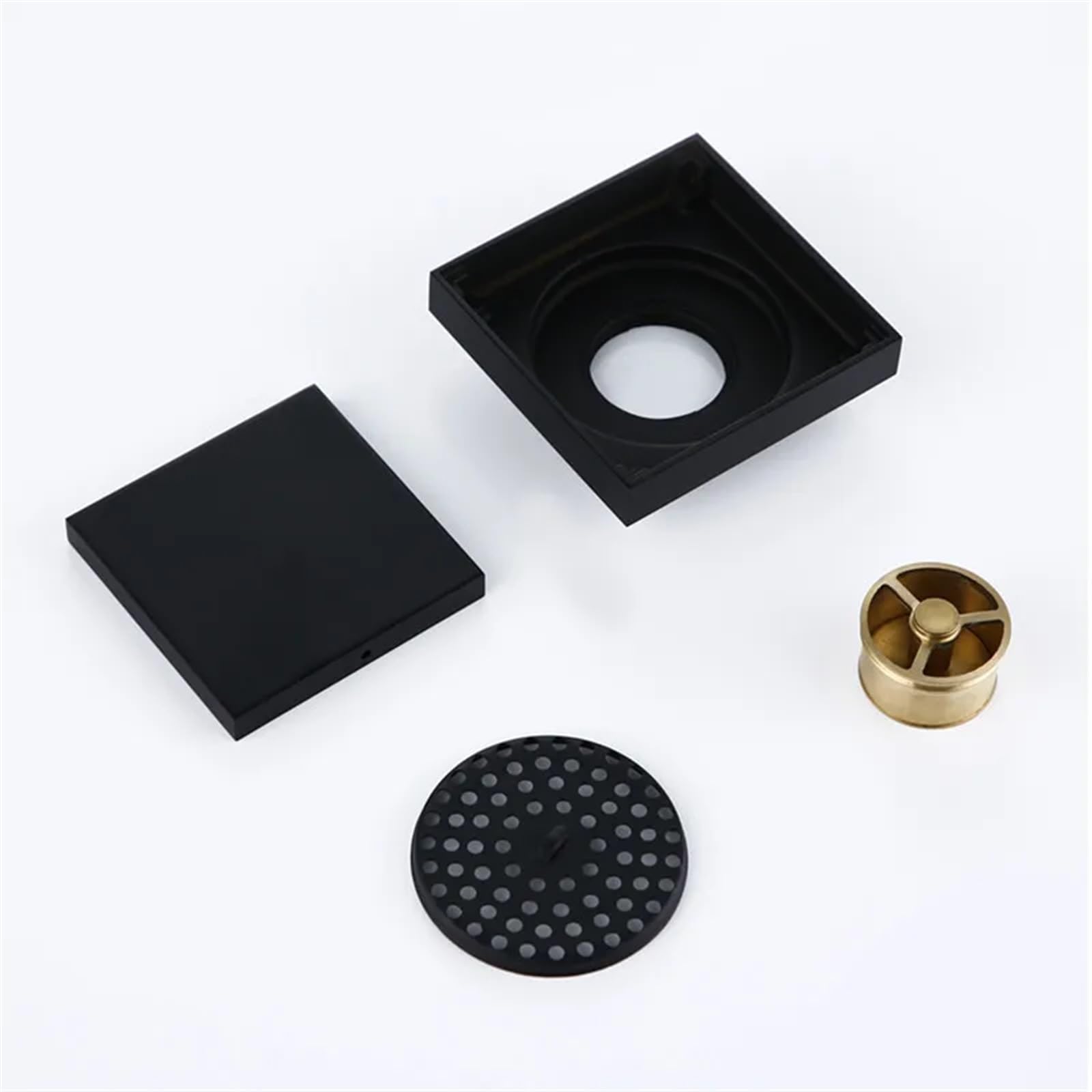 DesagüEs De Suelo Accesorios de baño, desagüe Suelo Ducha con Acabado Negro Mate latón, residuos Cuadrado 100x100mm