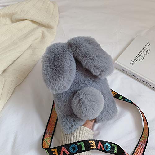 LUOEM Crossbody tas konijn ontwerp pluche schoudertas Messenger mini etui voor dames meisjes (grijs) - Image 6