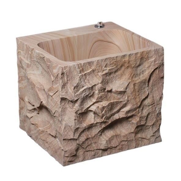 Fregadero de piedra cruda tallada a mano, estación de lavado de pie con kit de drenaje, grifo opcional para uso doméstico y exterior