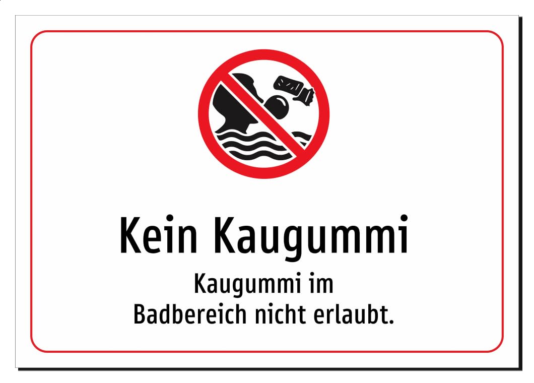 Kein Kaugummi - Kaugummi im Badbereich nicht erlaubt. – Aufkleber A2: 594x420mm – Mit Grafik und Text