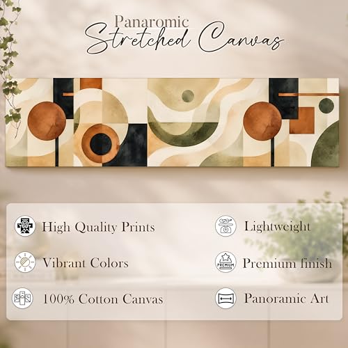 Image of Boho Geometric Stretched Canvas Wall Art Painting for Living Room, Mid Century Bauhaus Canvas Wall Decor For Livingroom, Bedroom, Office, Hallway's, Hotel 12x46 Inch