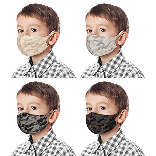 Kids Reusable Washable Face Bandanas Protective Covering For Children 4 Pieces Set (Camo 4 Set)