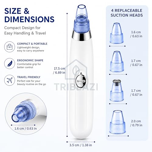 Image of 4-in-1 Electric Blackhead Remover Vacuum | Derma Suction Pore Cleaner Tool for Men & Women | Acne, Pimple & Whitehead Extractor | Facial Skin Care Device for Nose & Face (White)