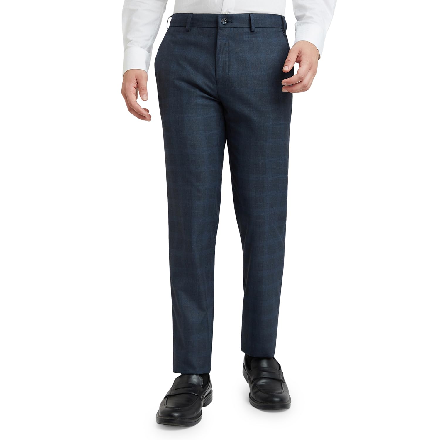 raymond Men's Slim Fit Checks Pattern Poly Viscose Blend Flat Front Formal Trouser (Size: 36)-RMTS05361-B8 Dark Blue-picture-29