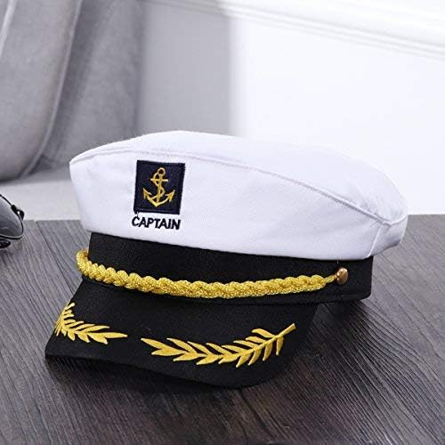 Amosfun Adult Captain Cosplay Hat Cap Yacht Boat Ship Sailor Navy Marine Admiral for men women (White)