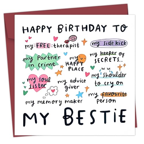 POPUBABI Funny Best Friend Birthday Gift Card for Women Friendship, Bestie Happy Birthday Gift Card, Happy Greeting Card for Female Sister (Brithday to Friend)
