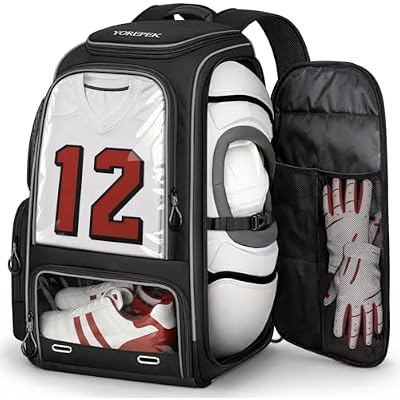 YOREPEK Football Bag Backpack, Extra Large Football Gear Bag with Helmet & Shoulder Pads Holder, Jersey Display Window, Ventilated Shoe Compartment, Football Equipment Bag for Boys Youth Adults