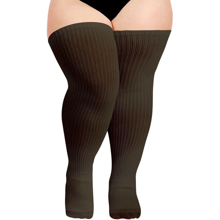 Image of Moon Wood Plus Size Thigh High Socks for Thick Thighs- Womens Knit Cotton Extra Long Over the Knee High Socks Leg Warmer
