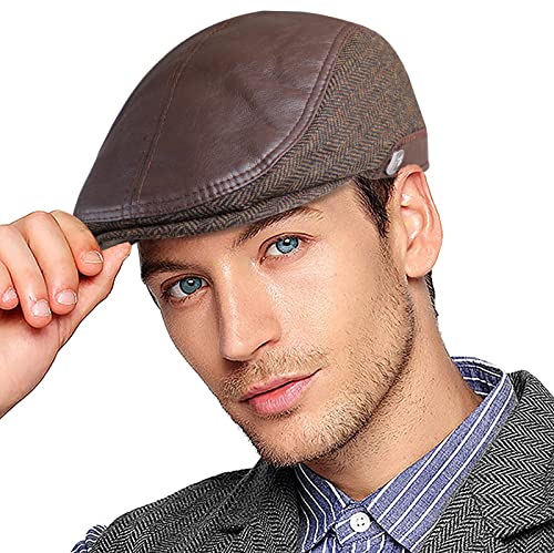 Danfiki Herren Barett Flat Cap Newsboy Stil Tellermütze Schirmmütze Tweed Retro Schiebermütze Schlägermütze Gatsby Cap Cover