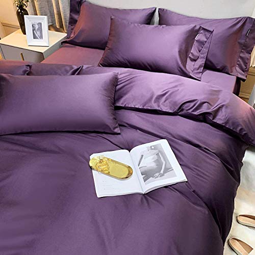 Literie Parure de lit 4 pièces Ensemble de literie Coton Simple Solide Longues Agrafes Coton Doux 100% (C Full) (D King)