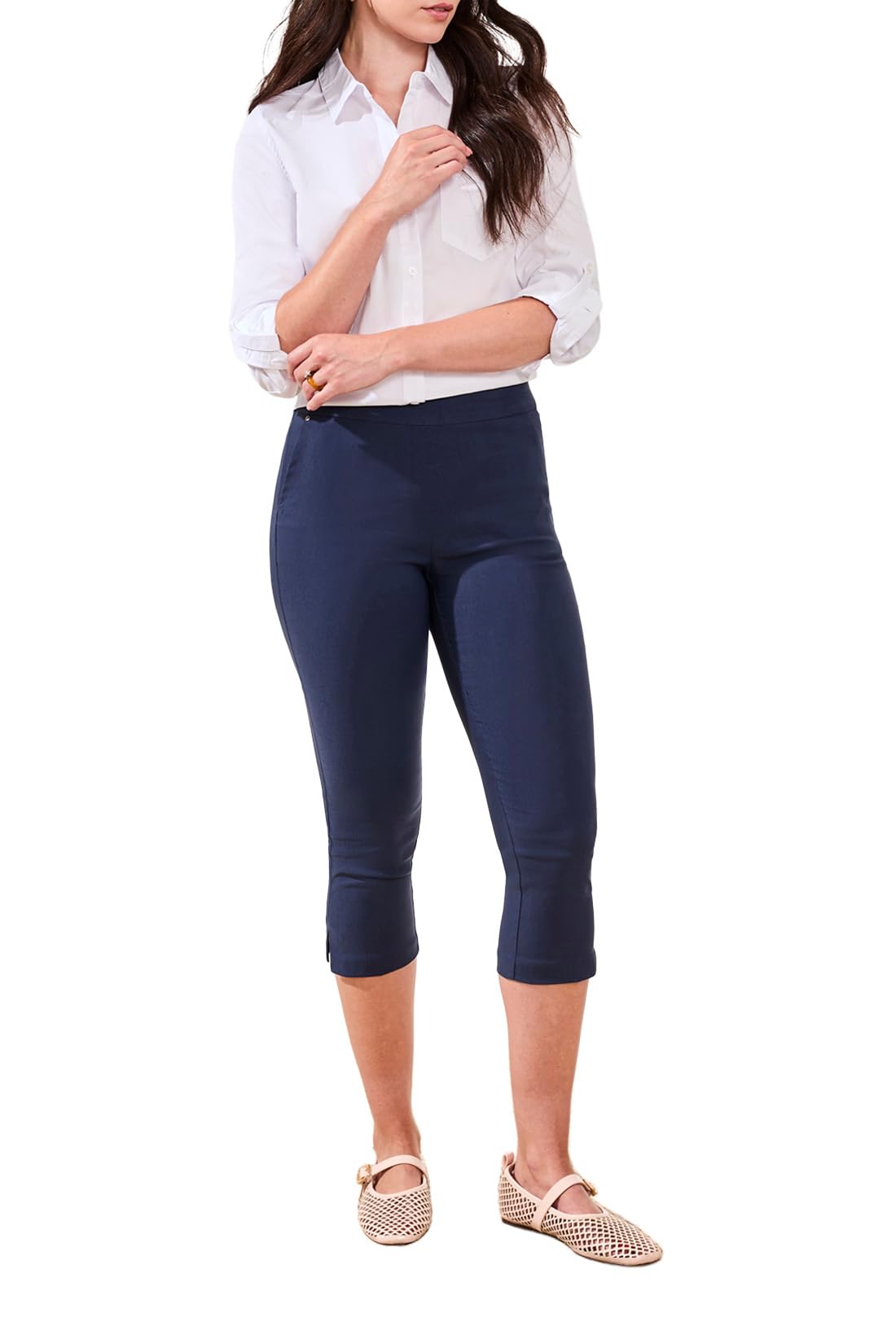 Tribal Women's Performance Stretch Slimming Capri Pants with Flatten It Tummy Control