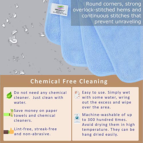 Vibrawipe Microfiber Cleaning Cloth, Thick And Large Size 14.2 X14.2 Inches, 12-Pack, Blue, Microfiber Cloth, Cars, Glass, Window, Dish Cloths, Machine Washable, Reusable, Lint-Free #TOP4