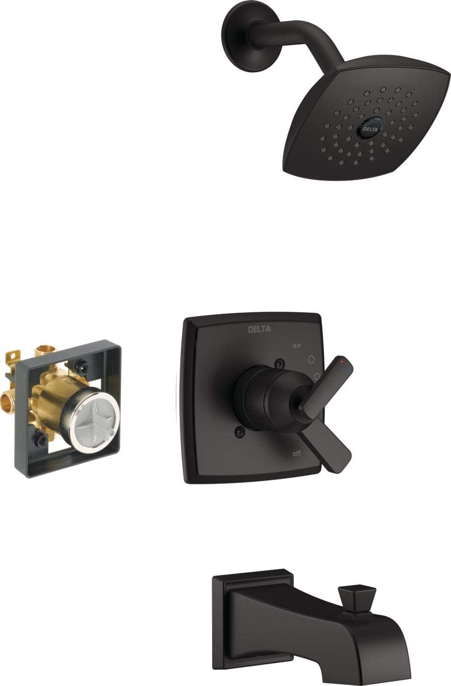 Ashlyn 17 Series Single-Handle Tub and Shower Trim Kit, Shower Faucet with Single-Spray Touch-Clean Shower Head, Matte Black T17464-BL (Valve Included)