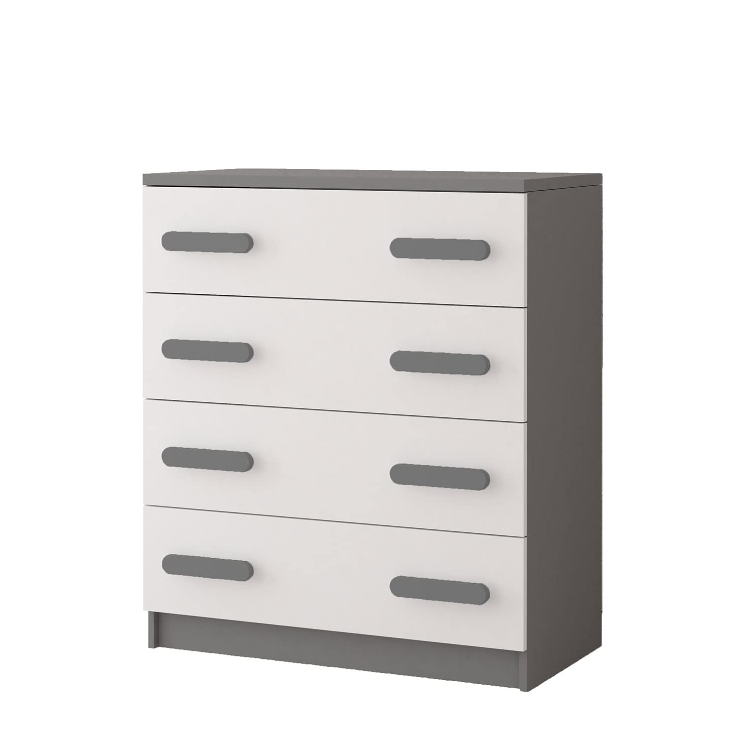 Fabryka Mebli Idźczak 4-teiliges Kinderzimmer-Set Jonas II 02 - Schrank, Wandregal, Kommode, Schreibtisch - Kleiderschrank - Skandinavischer Stil - Modern Design - Weiß/Grau