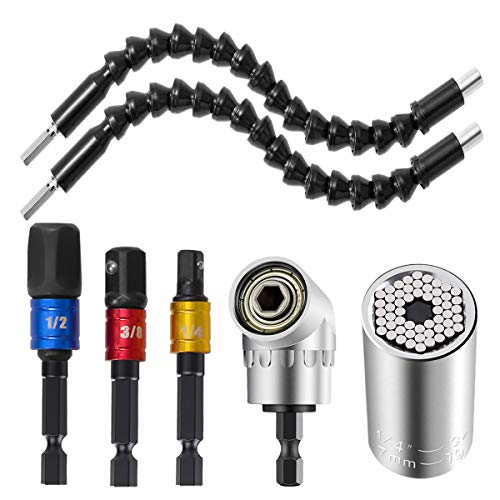 ZITFRI Universal Nuss Steckschlüssel von 7 bis 19mm +105°Winkelschrauber Vorsatz Adapter mit 1/4Zoll Sechskantschaft + 3pcs Akkuschrauber Stecknussadapter Set + 2 Pcs Flexibler Schraubendreher 1 ZITFRI Universal Nuss Steckschlüssel von 7 bis 19mm +105°Winkelschrauber Vorsatz Adapter mit 1/4Zoll Sechskantschaft + 3pcs Akkuschrauber Stecknussadapter Set + 2 Pcs Flexibler Schraubendreher