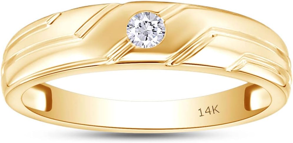 SAVEARTH DIAMONDS 1/20 Carat Round Cut EGL Certified Lab Grown Diamond Bezel Set Men's Engagement Wedding Ring In 10K Or 14K Solid Gold (Color: G-H, Clarity: VS-SI, 0.05 Cttw)