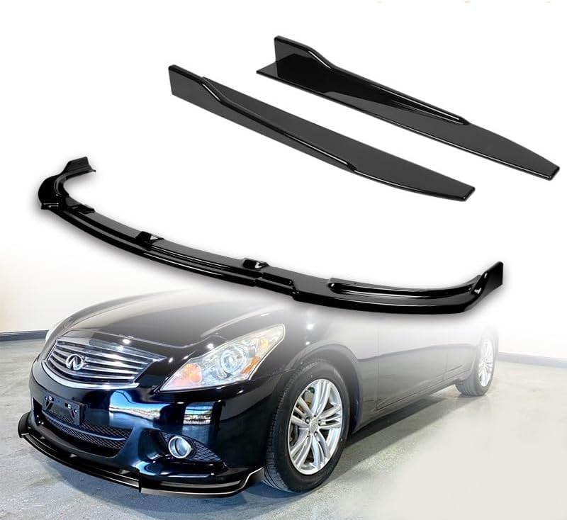 3PC ABS J-Style Front Bumper Body Kit Lip+Universal Side Skirts, Compatible with 2010-2013 Infiniti G37 Sedan/4DR, Aftermarket Replacement Spoiler (Painted Black, +2PC 31" Side Skirt)