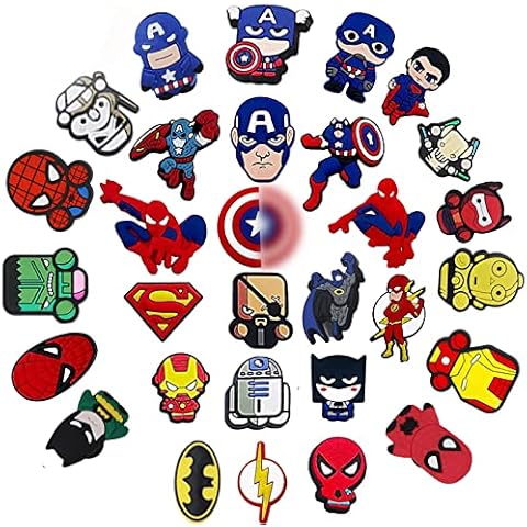 EGEKTBH Shoe Charms, 30 Pcs Superhero Shoe Charms Decoration for Clog Charms and Wristband, Cute Clog Pins Accessories for Girls Women Kids and Men Cover