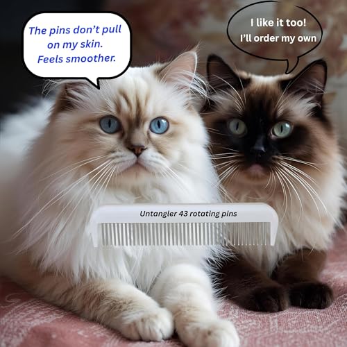 Image of Cat Comb with Silky Smooth Rotating Teeth - Clears Mats Gently (5 inch Ultra Fine Teeth; 7 inch Dual Teeth) (White, 5 inch)