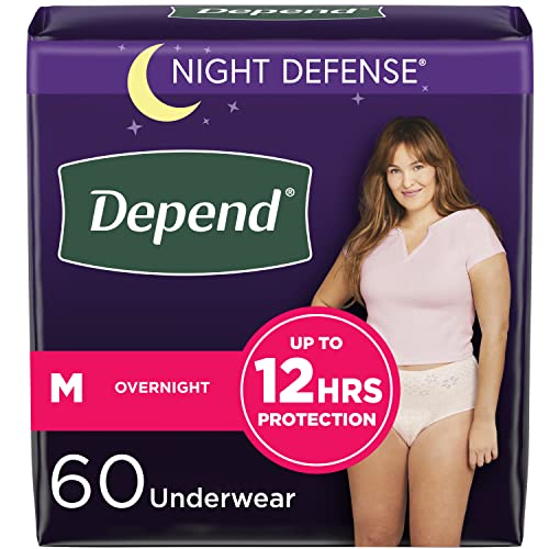 Depend Night Defense Adult Incontinence Underwear for Women, Disposable, Overnight, Medium, Blush, 60 Count, Packaging May Vary