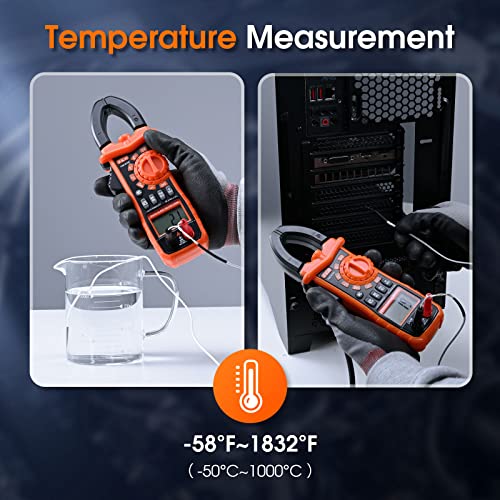 Fkm Clamp Meter, Multimeter T-Rms 6000 Counts, Ac/Dc Current And Voltage Tester Auto-Ranging, Measure Current Voltage Temperature Capacitance Resistance Diodes Continuity Duty-Cycle, Backlight & Led #TOP4