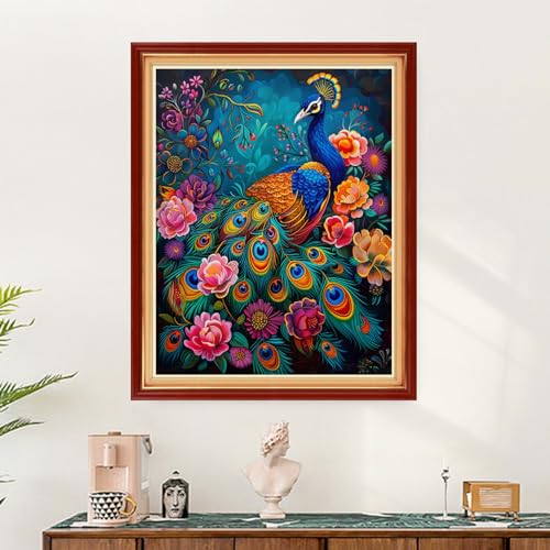 Image of Findvoor Stamped Cross Stitch Kits for Beginners Full Range of Cross Stitching Embroidery Pattern for Adults, 11CT DIY Needlepoint Embroidery Starter Kits-Colorful Peacock 16x20 inch