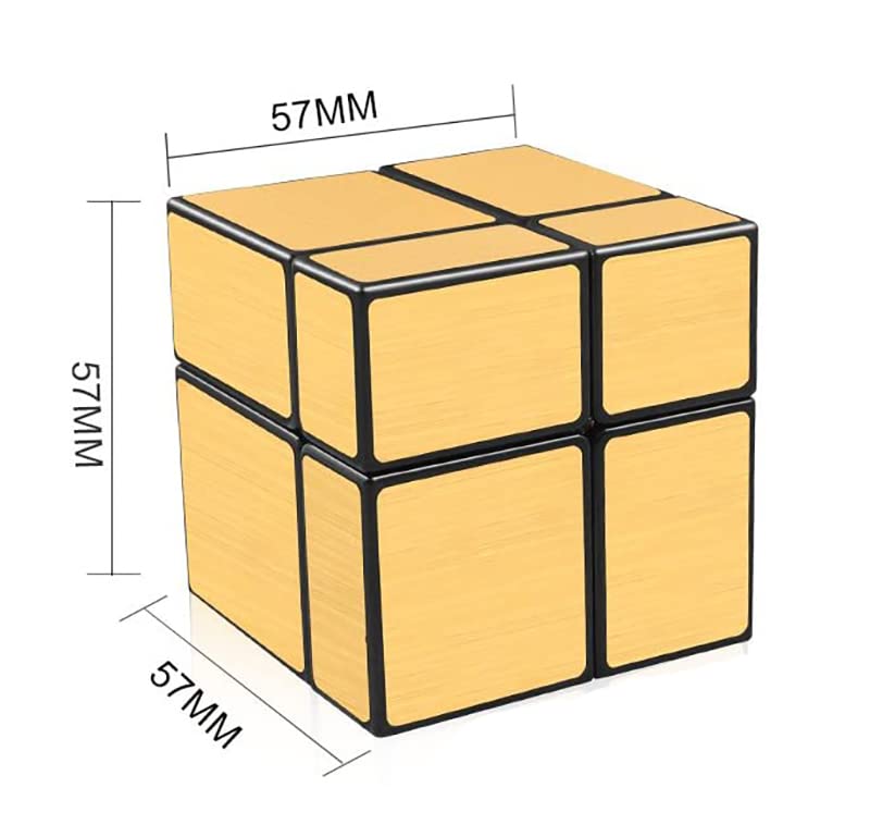 Image of Hawkister QiYi 2x2 Mirror Puzzle Cube Golden | High Speed 2x2x2 Shape-Mod | Metallic Gold Stickers & Anti-Pop Design, Smooth Turning Logic Brain Teaser for Kids & Adults Solvers