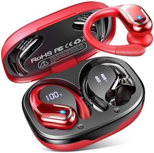 Image of Wireless Earbuds, Sports Bluetooth 5.4 Headphones IPX8 Waterproof, 70H Over Ear Buds with Deep Bass Sound,4 ENC Noise Cancelling Mics, USB-C Fast Charging Earphones with Earhooks for Workout /Running | Bluetooth 5.4, 4 ENC Microphones, Deep Bass Sound, LED Display, USB-C Fast Charging, Secure Fit For Running, Gym And Workouts