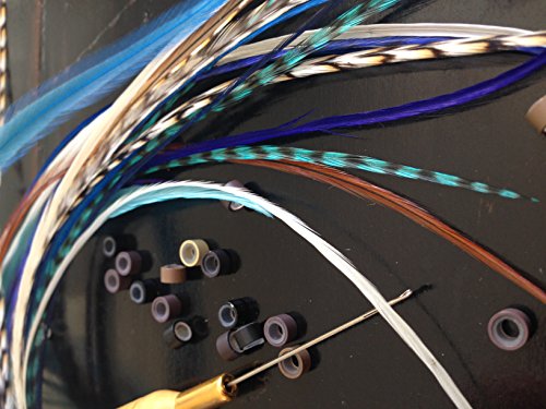 21 pcs Feather Hair Extensions Kit 100% Genuine Bohemian Rooster Feathers Grizzly and Solid 10 6-11