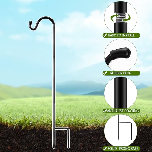Image of 4 Pcs 24 Inch Shepherds Hook for Outdoor Adjustable Bird Feeder Pole Metal Steel Shepard Hooks for Hummingbird Stand Feeder Pole for Garden Plant, Lantern, Hanging Wedding Decor