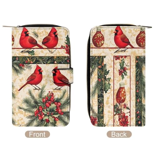 Cardinal Bird Christmas Decor Women's Wallets Leather Fold Clutch Wallet Credit Card Holder Ladies Travel Purse3