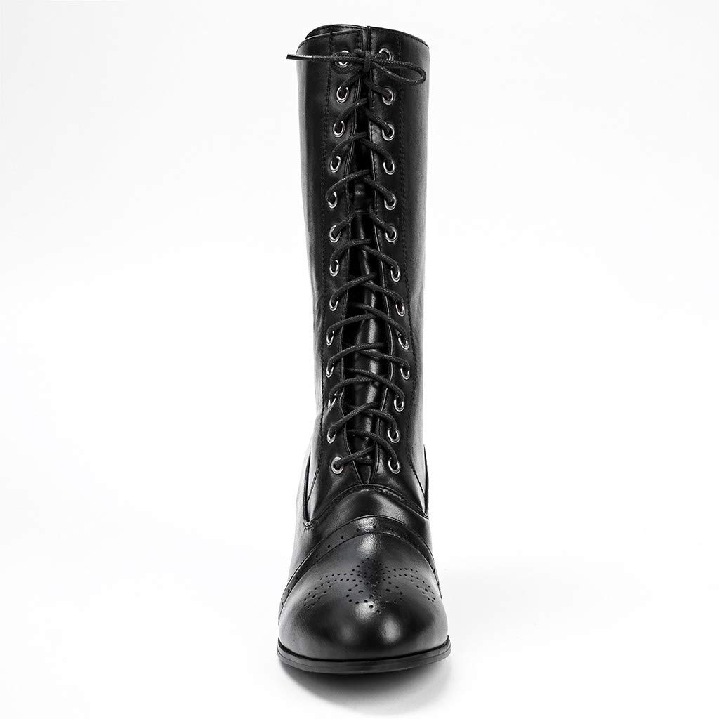 Bottes à lacets pour femme - Longueur mollet - Style victorien - Cuir - Talon Louis - Vintage - Steampunk gothique