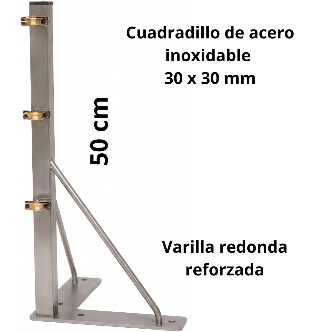 Tendedero de poleas de acero inoxidable con 2 brazos y 6 poleas de latón | Avalon Tendedero Fijo de Pared con forma de escuadra. 2 Brazos de Inoxidable, 6 poleas y Anclajes con alta Capacidad de Carga