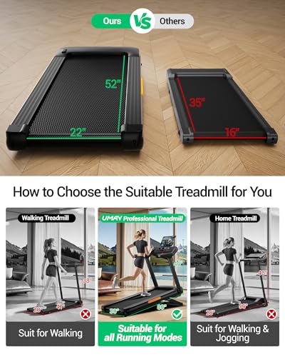 Image of UMAY Fitness Treadmill with 0% /20% Auto /Manual Incline, Treadmills for Home Folding with Pulse Sensors, 300 /350 /400LBS Capacity, Max 4.0HP Quiet Brushless & 8 /8.7 /9.5MPH