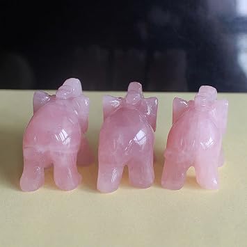 2'' Hand Carved Mixed Gemstone Crystal Elephant Figurine Animal Statue Carving (Rose Quartz)