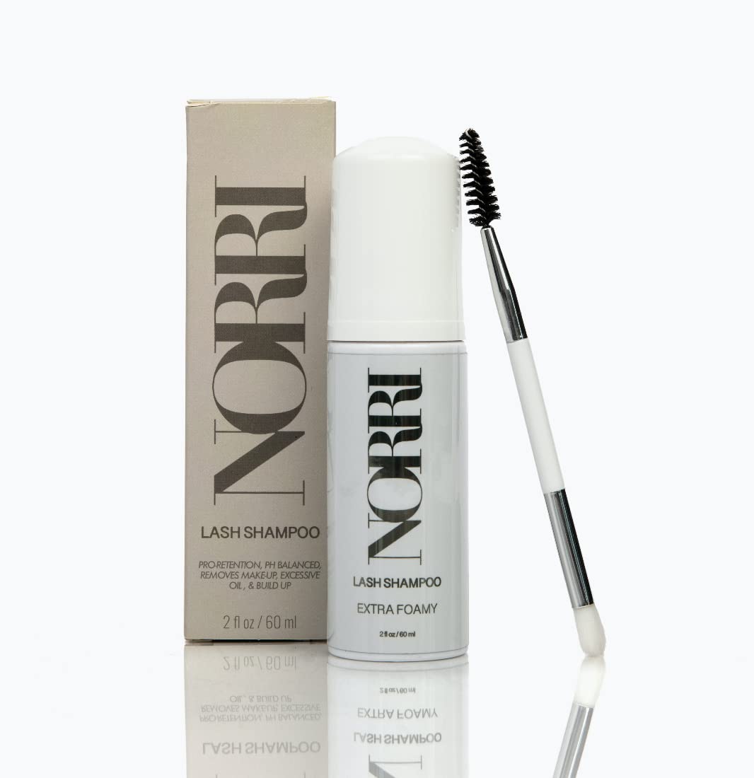 Norri Lash Extension Foaming Shampoo 2oz (60ml) -PH Balanced, Fragrance-Free Extension Foam Cleanser with DUO Brush, 100% Oil, Paraben & Sulfate Free