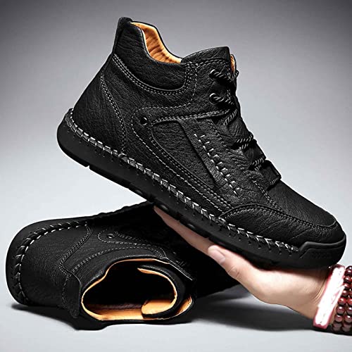 2022 New Large Size Border Handmade Retro Stitched Leather Comfortable Casual Shoes Tan Mens Casual Shoes (Black, 11.5)4