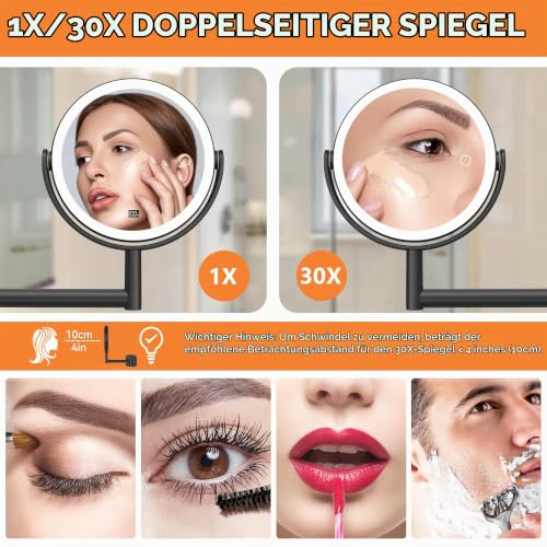 Auxmir Kosmetikspiegel mit Licht, 1X/30X Schminkspiegel Wandmontage – Ansicht 5