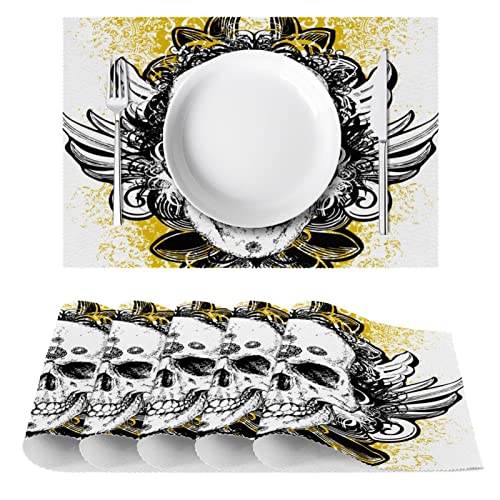 Set de table tête de mort noire lot de 6 protège table chaud et glisse