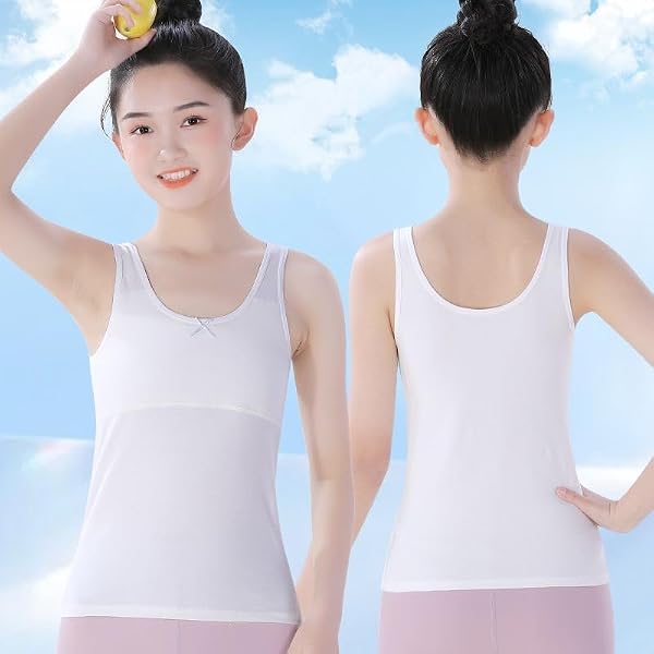 Amuhou Teen Girls Camisole, Original Cotton Lining Undershirts Training Bras (10-12 Years, White,Gray,White,Gray) by Amuhou - Image 2