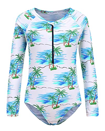 Image of Girls One Piece Swimsuits Long Sleeve Rash Guard for Kids Girls Hawaiian Swim Shirts UPF 50+ Sun Protection