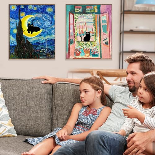 Image of 4 Pack Cat Starry Sky Flower Window Stamped Cross Stitch Kits - Embroidery Kits for Beginners Adults,11 CT Patterns Dimensions Counted Cross Stitch Kits Arts Craft Kits 12x16inch