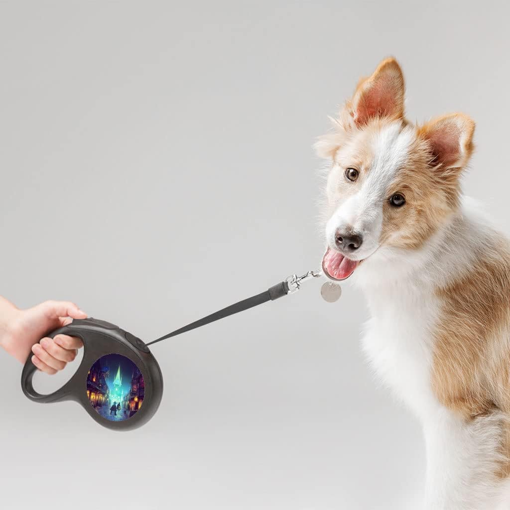 City Street Fantasy Art Retractable Pet Leash - Graphic Leash - Cartoon Dog Leash - 118 inches