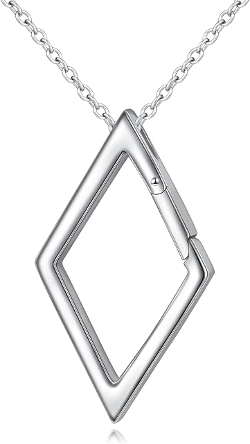 DAOCHONG 925 Sterling Silver Jewellery Open Rhombus Pendant Magic Ring Holder Necklace Wedding Engagement Anniversary Birthday Gift for Her, Wife, Girlfriend, Fiancee