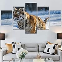 SIGNWIN 5 Panel Canvas Wall Art Modern Art Animals Dramatic Farmhouse/Country Lion Multicolor Photography Tiger for Home Decorations Ready to Hang - 60