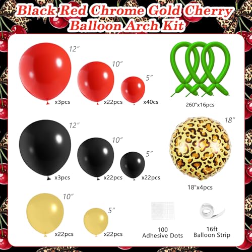 Image of JOGAMS 182Pcs Betty Party Decorations,Leopard Cheetah Print Party Decorations,Red and Black Cherry Balloon Arch Kit with Gold Cheetah Balloons for Bachelorette Birthday Baby Shower Vintage Retro Party